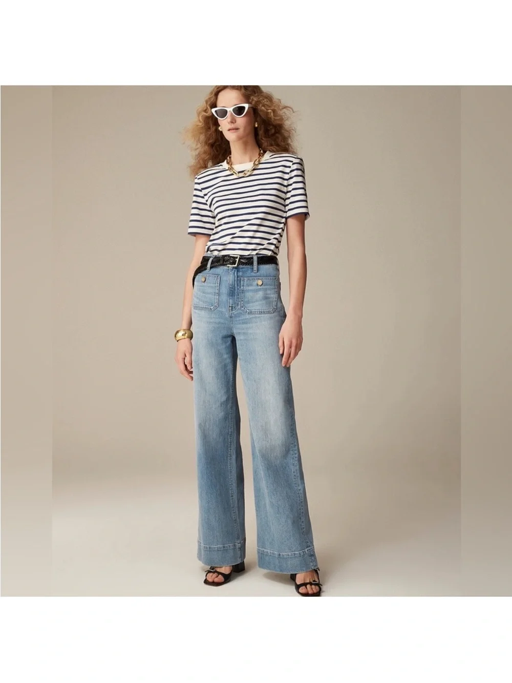 J. Crew Sailor Denim High Rise Wide Leg Trouser Jeans Blue River Wash 28